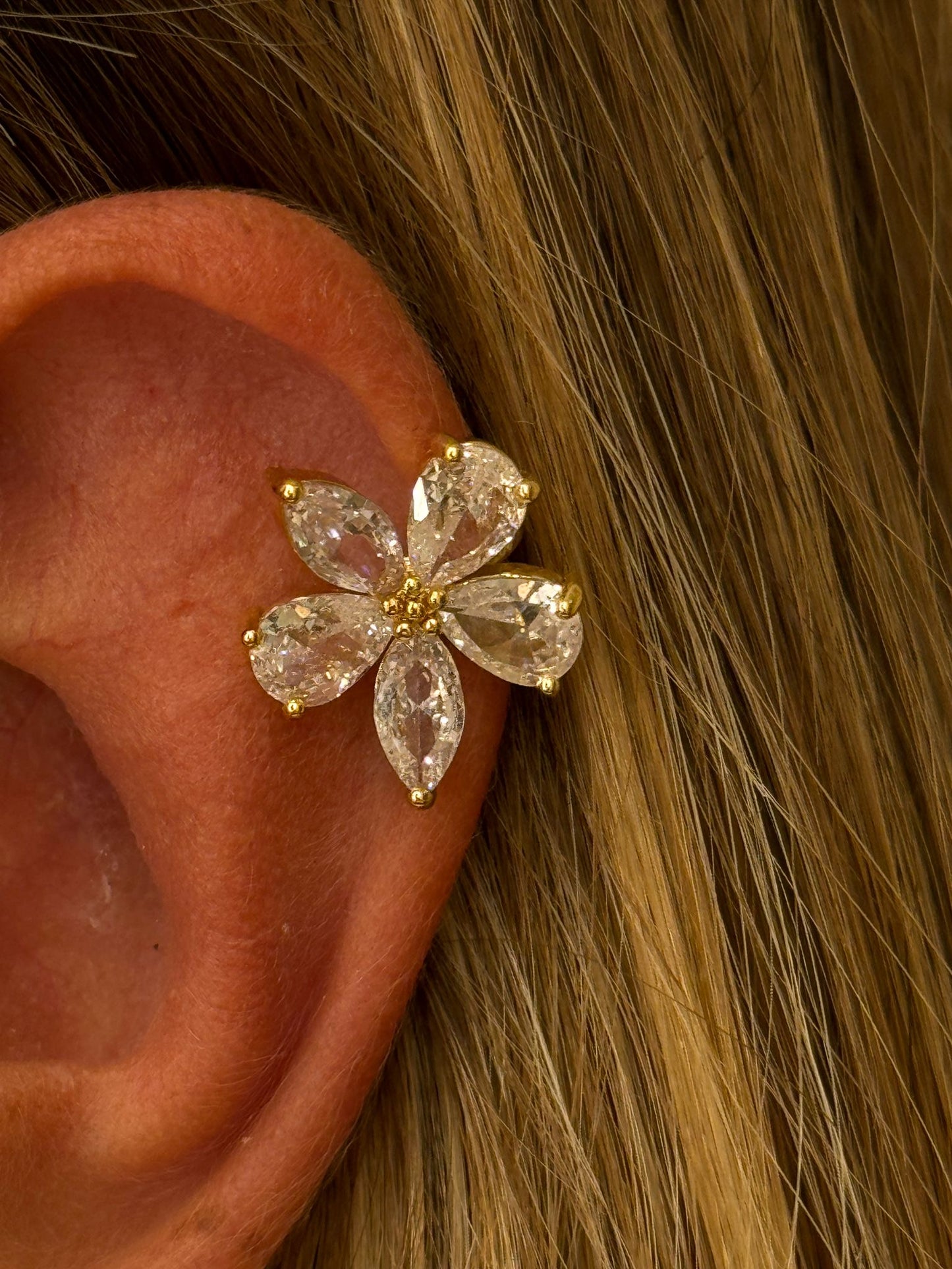 Earcuff fiore brillantini a goccia