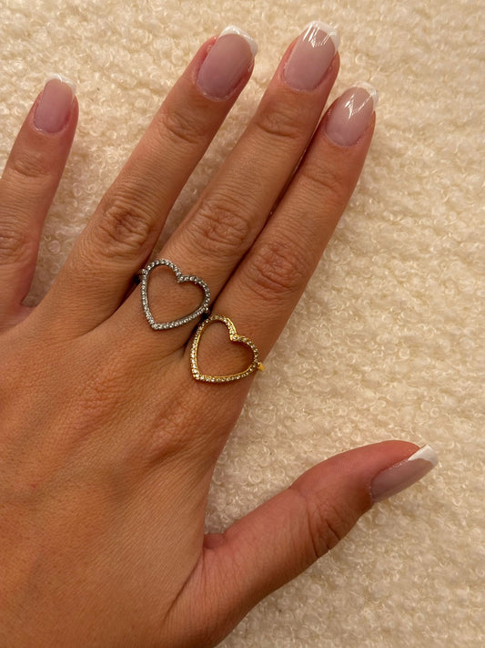 Anello cuore piccolo forato brillantini