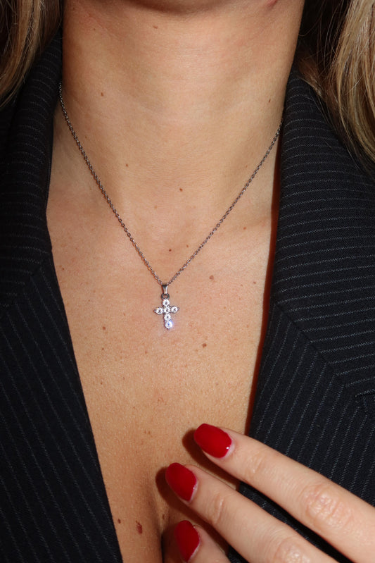 Collana Croce zirconi tondi mini