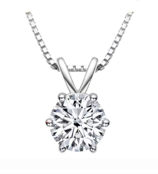 Collana punto luce Round Six Claws in Moissanite