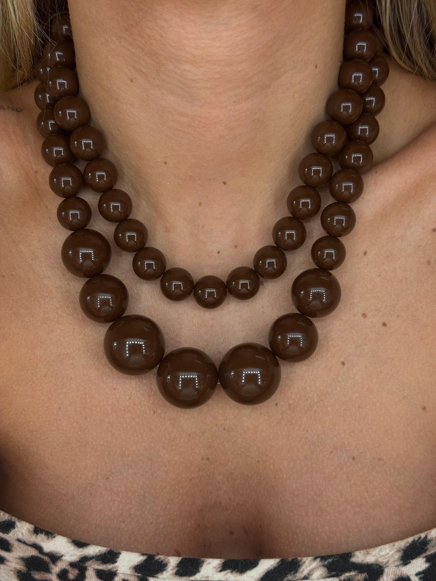 Collana Doppie Perle marrone cioccolato