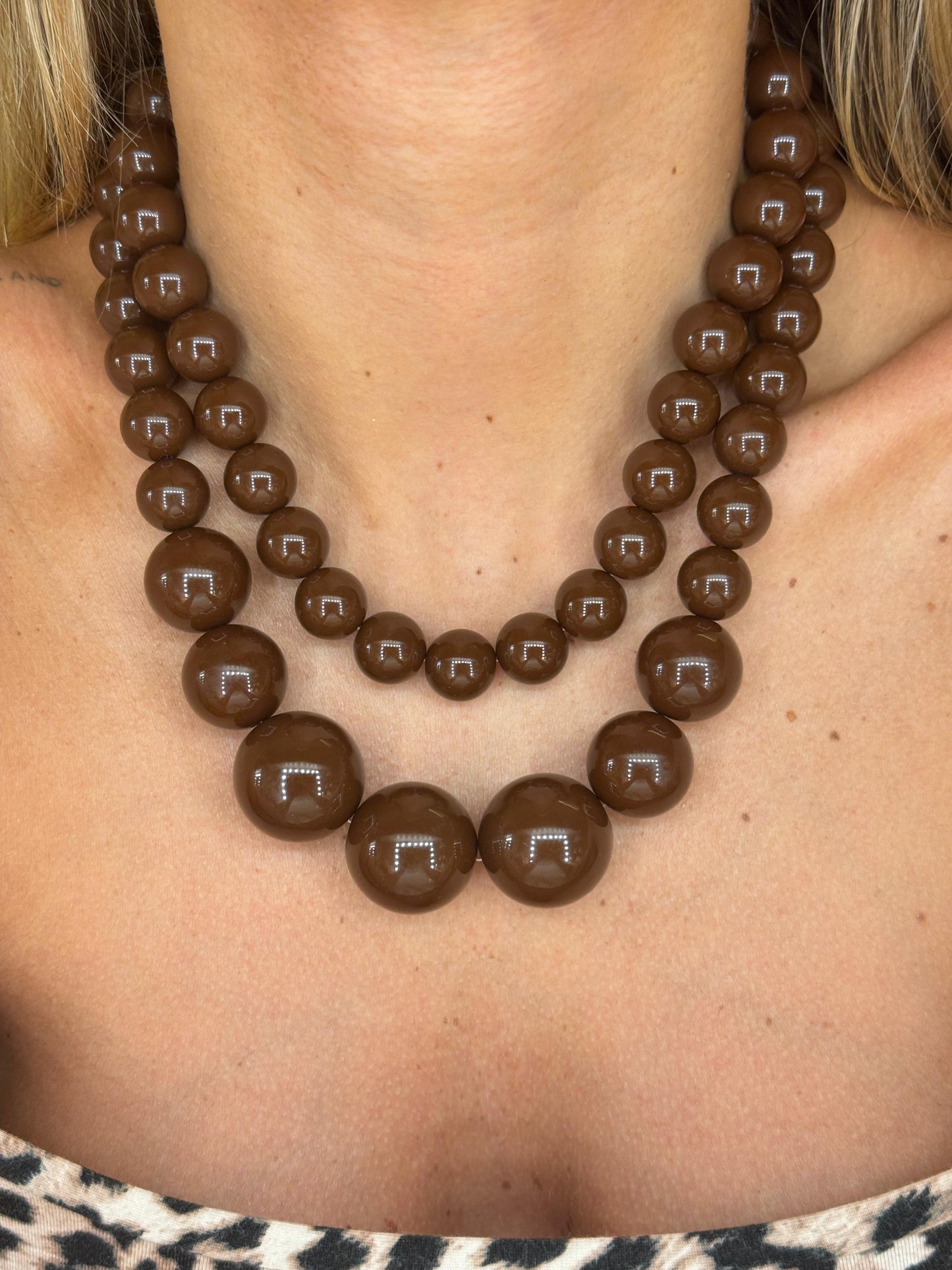 Collana Doppie Perle marrone cioccolato