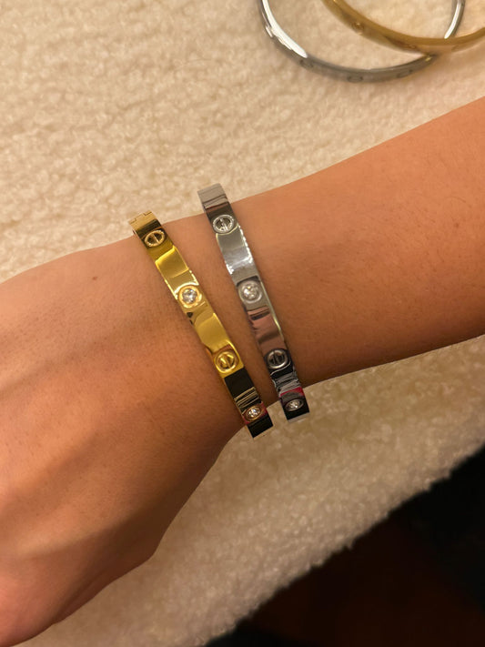 Bracciale manetta brillantini alternati