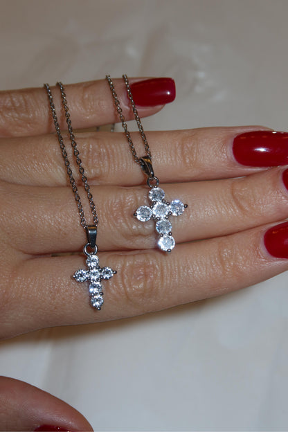 Collana Croce zirconi tondi mini