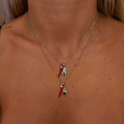 Collana peperoncino e cuore sacro