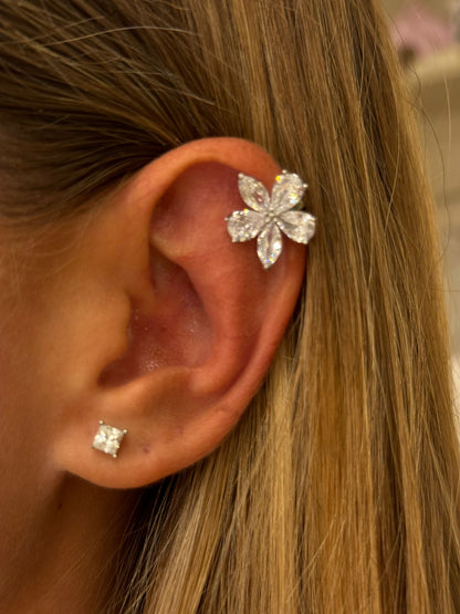 Earcuff fiore brillantini a goccia