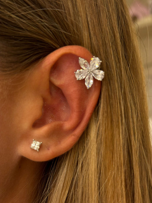 Earcuff fiore brillantini a goccia