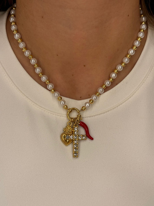 Collana Perle Croce porta fortuna