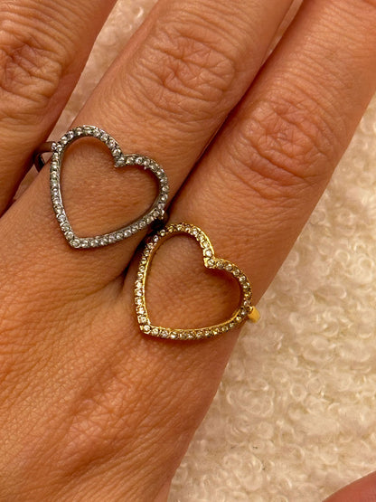 Anello cuore piccolo forato brillantini